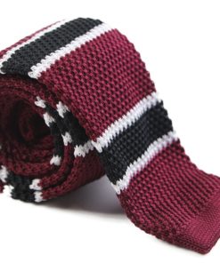 Maroon, Black and White Knit Tie