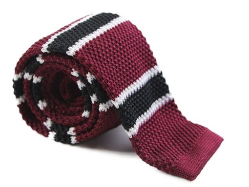 Maroon, Black and White Knit Tie