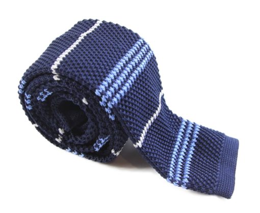 Navy, White and Light Blue Knit Tie