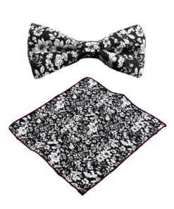 black_white_floral_bow_tie_pocket_square_tie_rack_australia_online