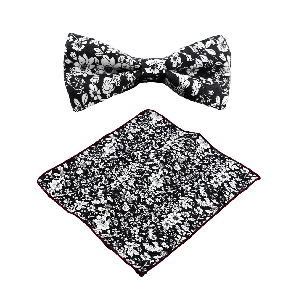 black_white_floral_bow_tie_pocket_square_tie_rack_australia_online